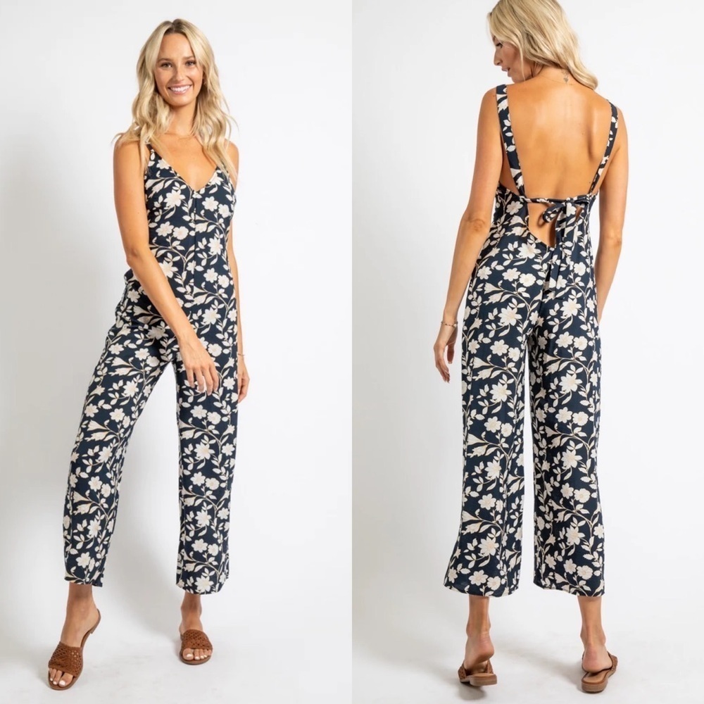 Rusty Navy Floral Open-Back Jumpsuit